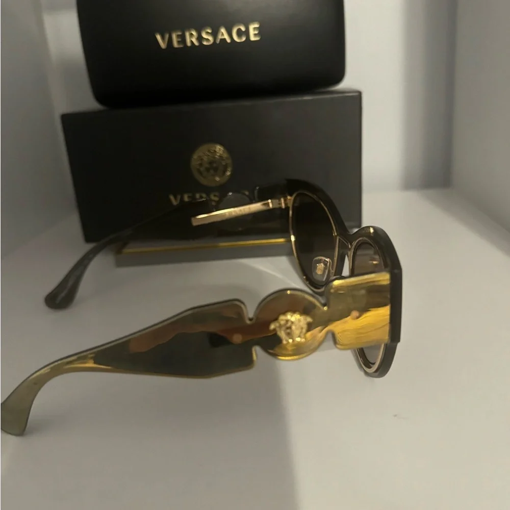 New Authentic Versace Black and Gold Sunglasses With Case and Box